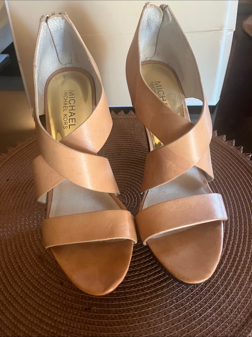 Michael Kors Cognac Leather Crisscross Heels